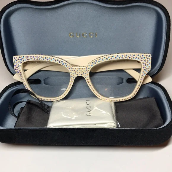 Gucci GG1424s Cream Crystal-Embellished Women's Glasses - Picture 10 of 12